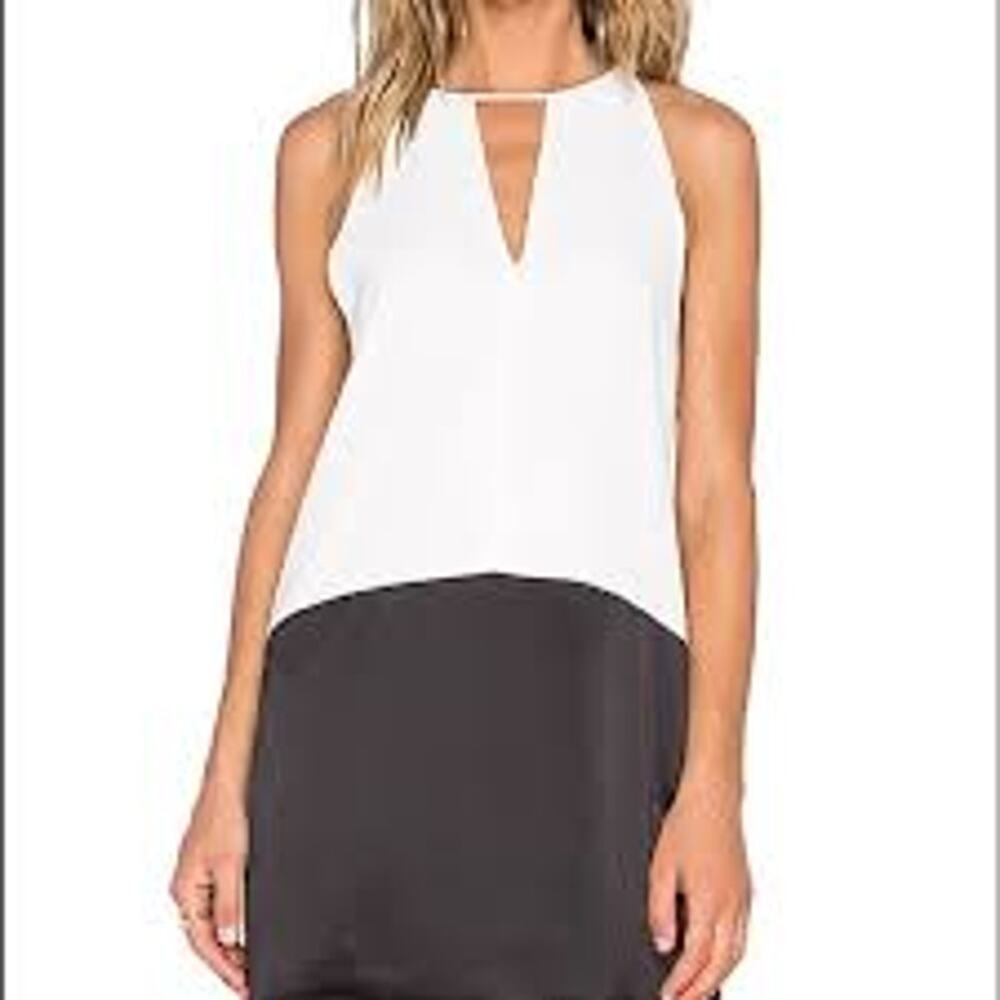 Parker Womens Small Colorblock satin Tank Top Ivory Black Sleeveless Keyhole